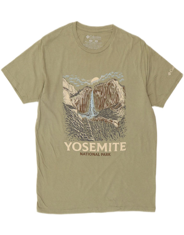 COLUMBIA Mens Graphic T-Shirt Top Medium Khaki Cotton