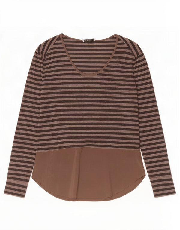 Zara Womens Top Long Sleeve UK 10 Small Brown Striped