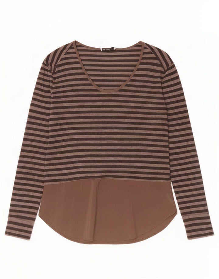 Zara Womens Top Long Sleeve UK 10 Small Brown Striped