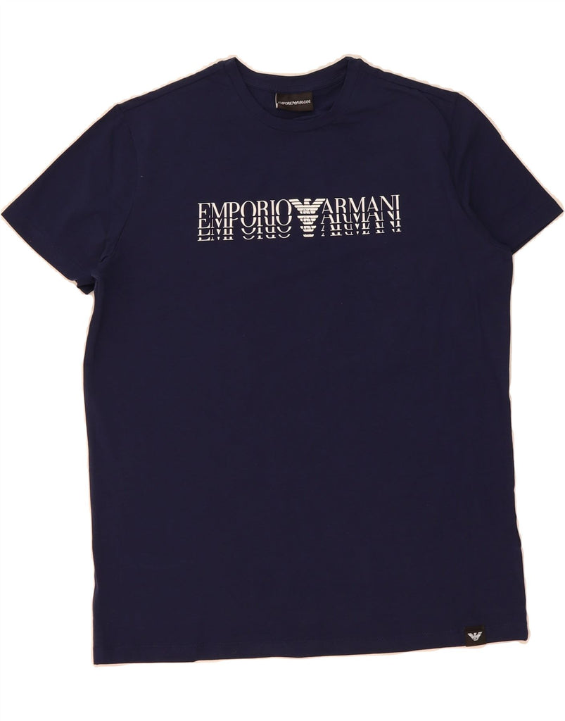 ARMANI Mens Graphic T-Shirt Top XL Navy Blue Cotton Vintage Armani and Second-Hand Armani from Messina Hembry 