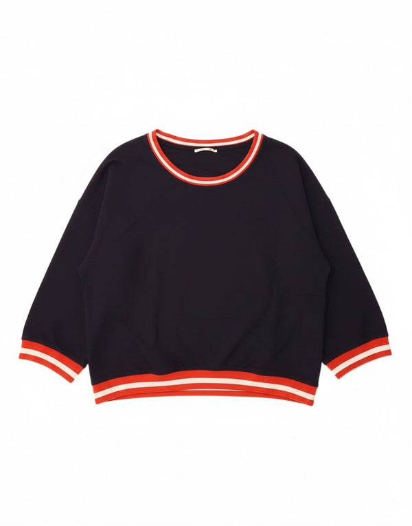 Gas Womens Crop 3/4 Sleeve Boat Neck Jumper Sweater UK 14 Large Navy Blue