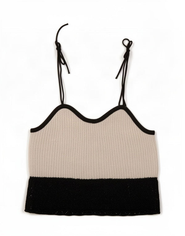 Zara Womens Crop Knit Cami Top UK 8 Small White Colourblock Cotton