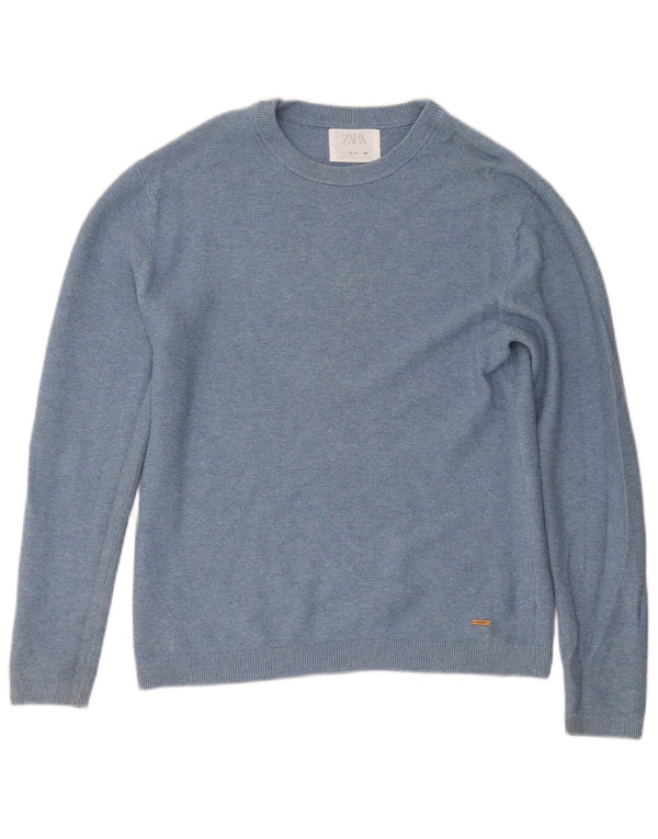 Zara Boys Crew Neck Jumper Sweater 13-14 Years Blue Cotton