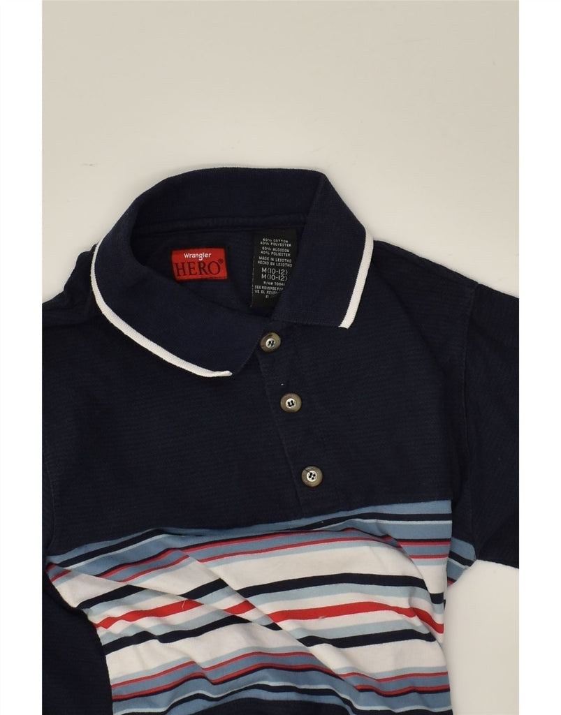 WRANGLER Boys Polo Shirt 10-11 Years Medium Navy Blue Striped Cotton | Vintage Wrangler | Thrift | Second-Hand Wrangler | Used Clothing | Messina Hembry 