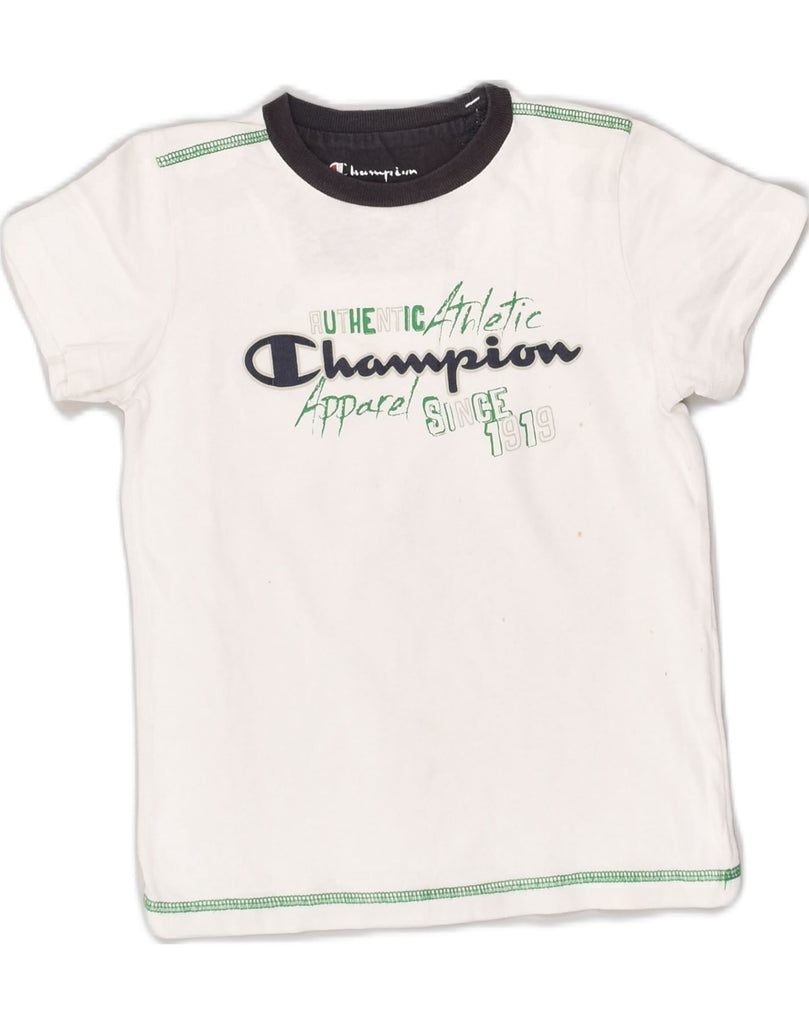 CHAMPION Boys Graphic T-Shirt Top 5-6 Years XS White Cotton | Vintage Champion | Thrift | Second-Hand Champion | Used Clothing | Messina Hembry 