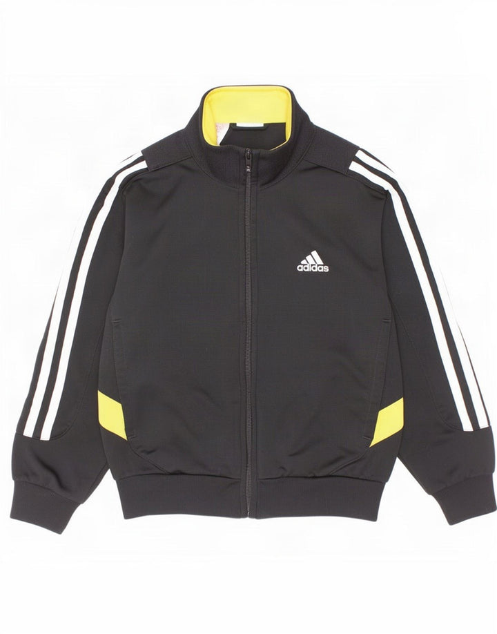 Adidas Boys Tracksuit Top Jacket 5-6 Years Black Colourblock Polyester