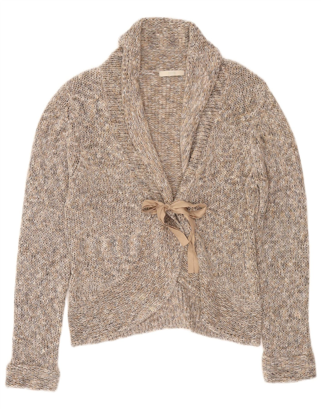 Marks & Spencer Womens Front Tie Cardigan Sweater UK 14 Large Grey Flecked