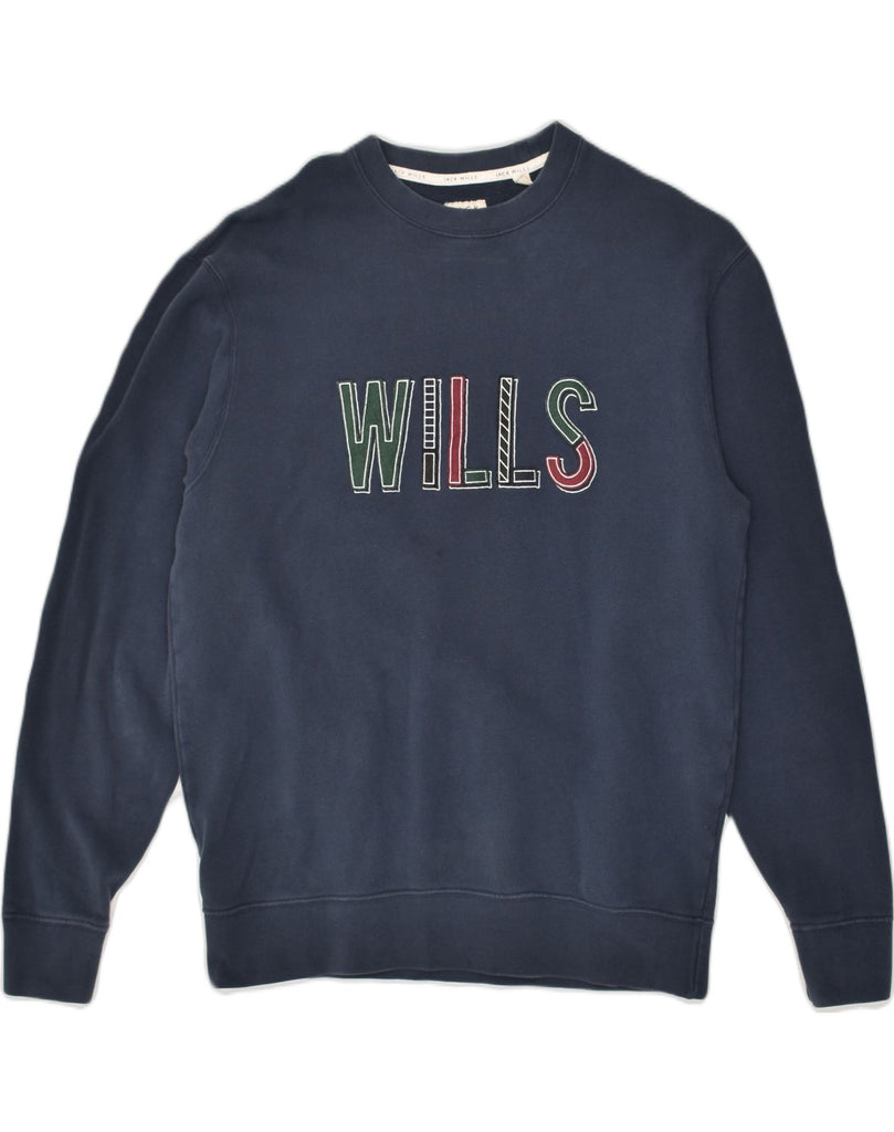 JACK WILLS Mens Graphic Sweatshirt Jumper Small Navy Blue Cotton | Vintage Jack Wills | Thrift | Second-Hand Jack Wills | Used Clothing | Messina Hembry 