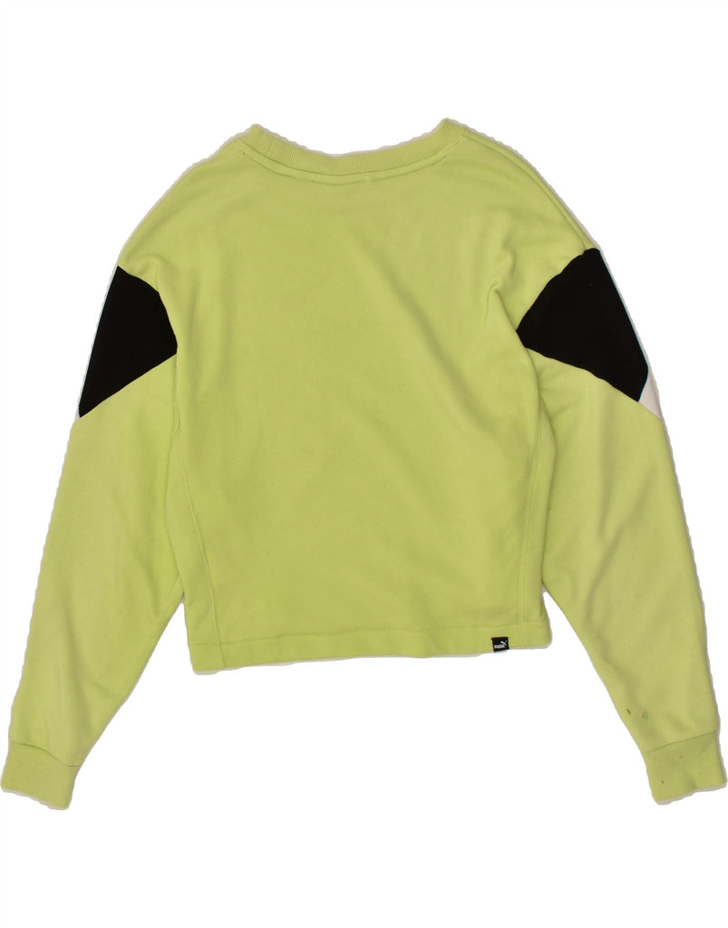 PUMA Womens Oversized Crop Sweatshirt Jumper UK 6 XS Green Colourblock | Vintage Puma | Thrift | Second-Hand Puma | Used Clothing | Messina Hembry 