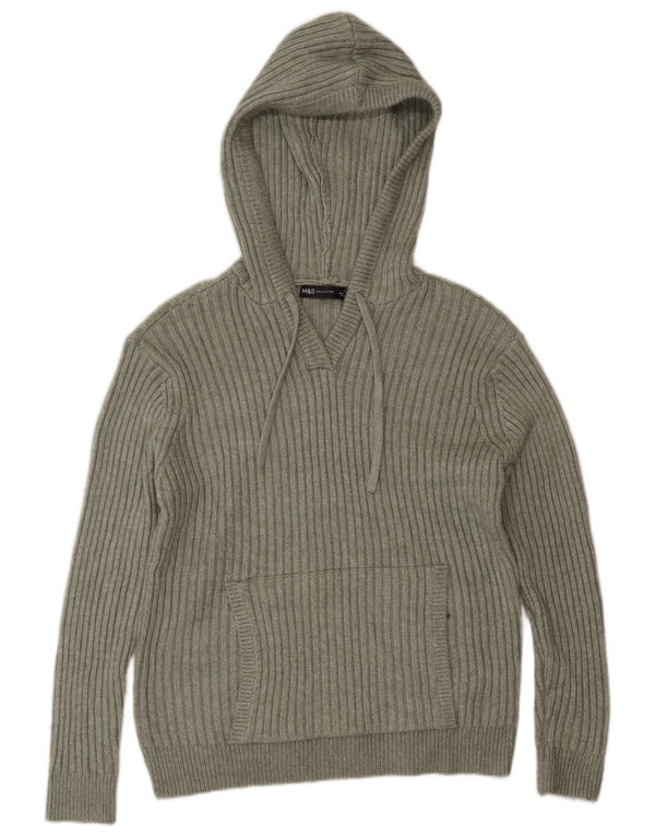 Marks & Spencer Womens Hooded Jumper Sweater UK 14 Medium Green Polyester