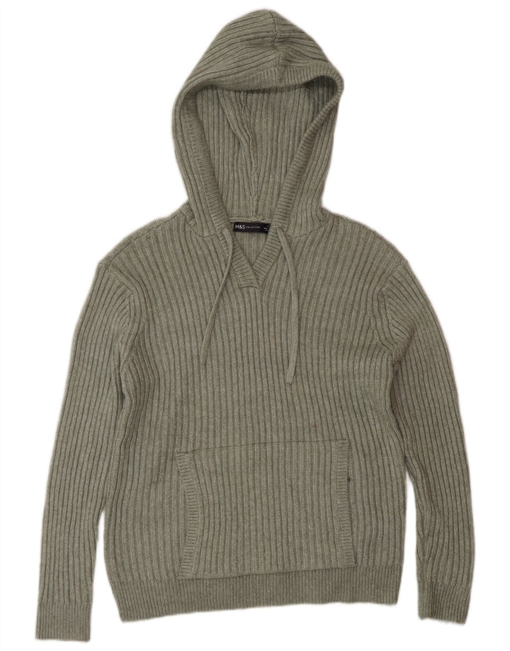 Marks & Spencer Womens Hooded Jumper Sweater UK 14 Medium Green Polyester