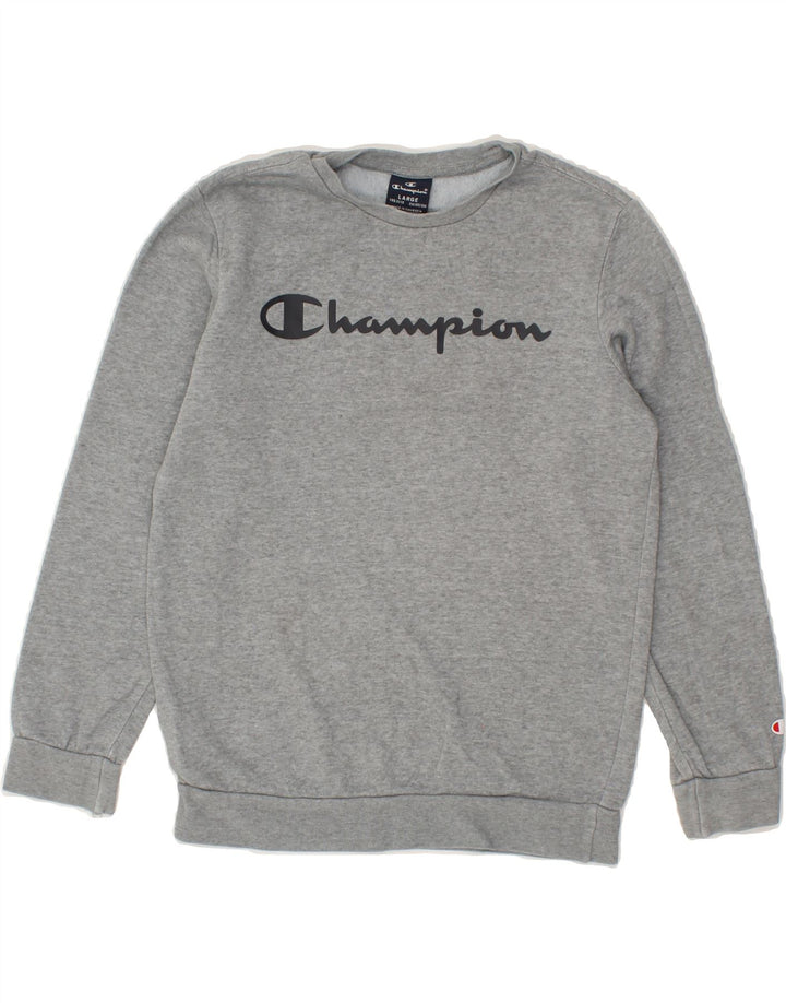 CHAMPION Boys Graphic Sweatshirt Jumper 11-12 Years Large Grey Cotton Vintage Champion and Second-Hand Champion from Messina Hembry 