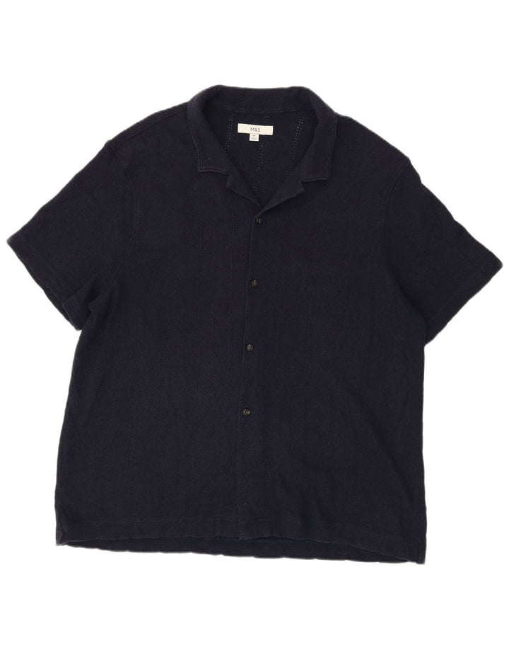 Marks & Spencer Mens Short Sleeve Shirt 2XL Navy Blue Cotton
