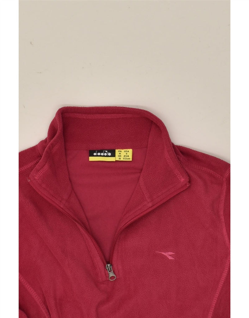 DIADORA Womens Zip Neck Fleece Jumper UK 12 Medium Burgundy Polyester | Vintage Diadora | Thrift | Second-Hand Diadora | Used Clothing | Messina Hembry 