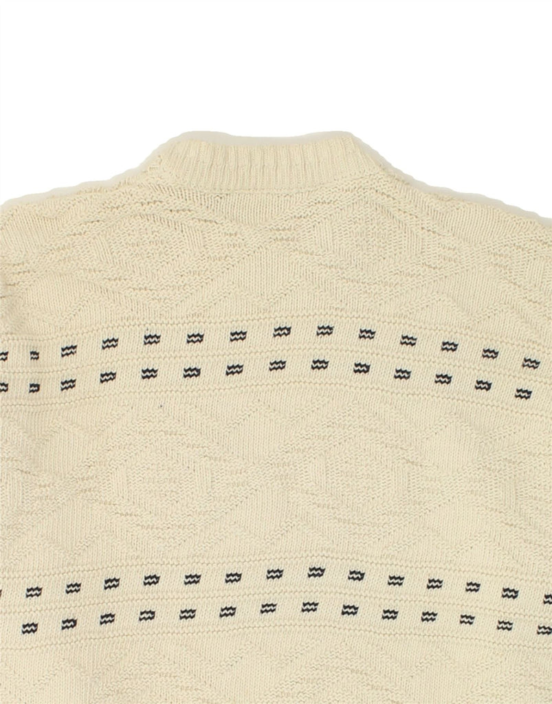 VINTAGE Mens Crew Neck Jumper Sweater Medium Beige Striped Cotton Vintage Vintage and Second-Hand Vintage from Messina Hembry 