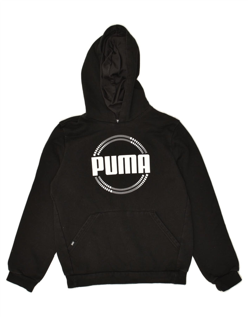 PUMA Boys Graphic Hoodie Jumper 13-14 Years Black Cotton | Vintage Puma | Thrift | Second-Hand Puma | Used Clothing | Messina Hembry 