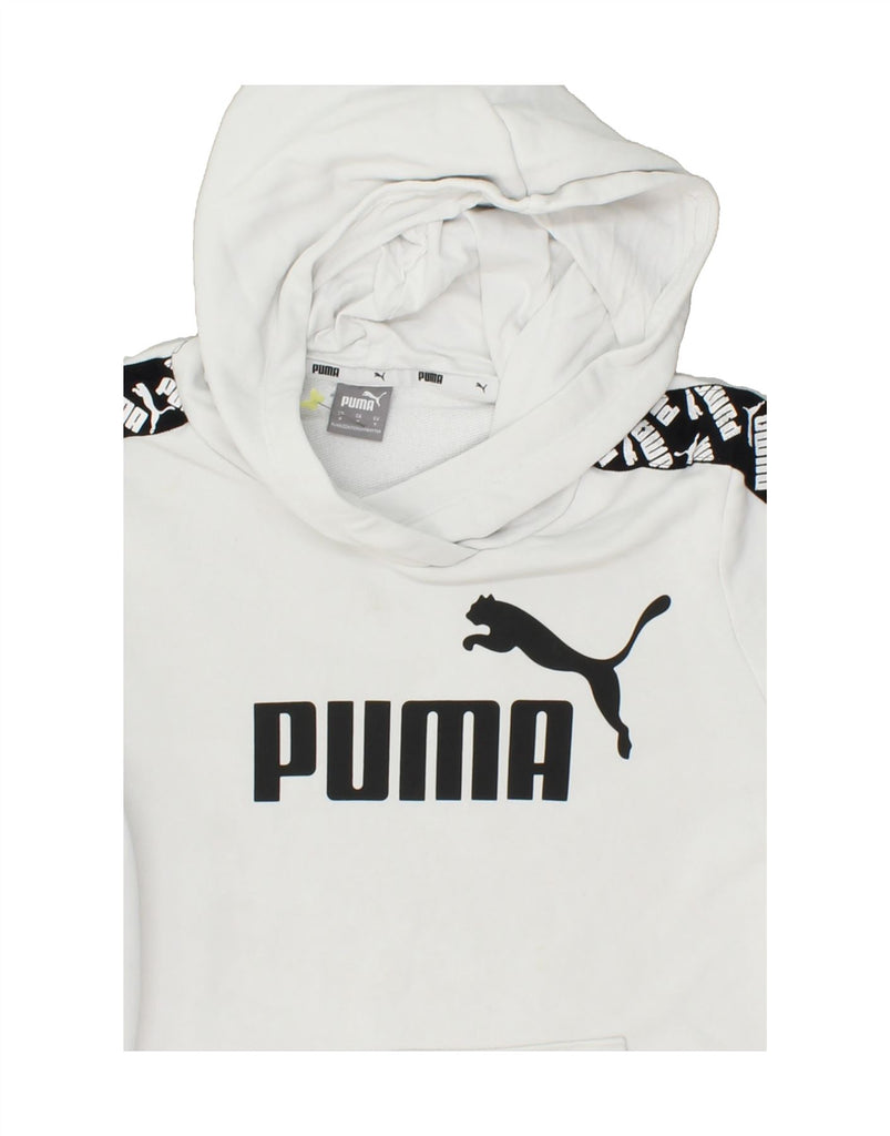 PUMA Womens Graphic Hoodie Jumper UK 10 Small White Cotton | Vintage Puma | Thrift | Second-Hand Puma | Used Clothing | Messina Hembry 