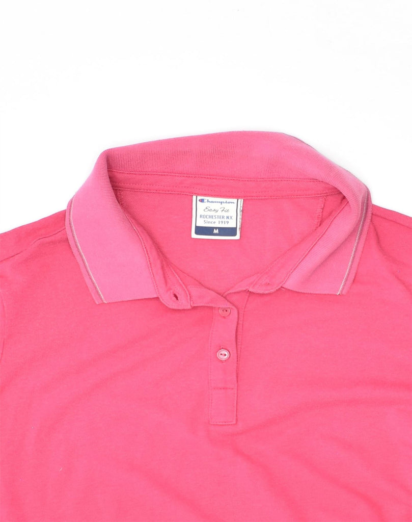 CHAMPION Womens Easy Fit Polo Shirt UK 12 Medium Pink Cotton | Vintage | Thrift | Second-Hand | Used Clothing | Messina Hembry 