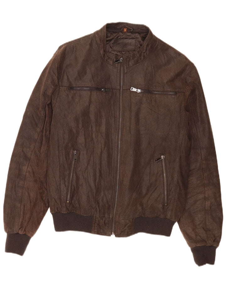 Conbipel Mens Leather Bomber Jacket IT 50 Large Brown
