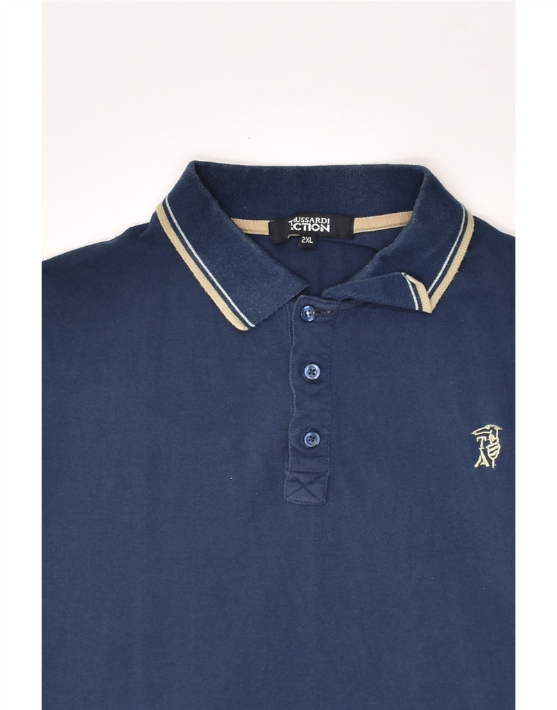 TRUSSARDI Mens Slim Polo Shirt 2XL Navy Blue Cotton | Vintage Trussardi | Thrift | Second-Hand Trussardi | Used Clothing | Messina Hembry 