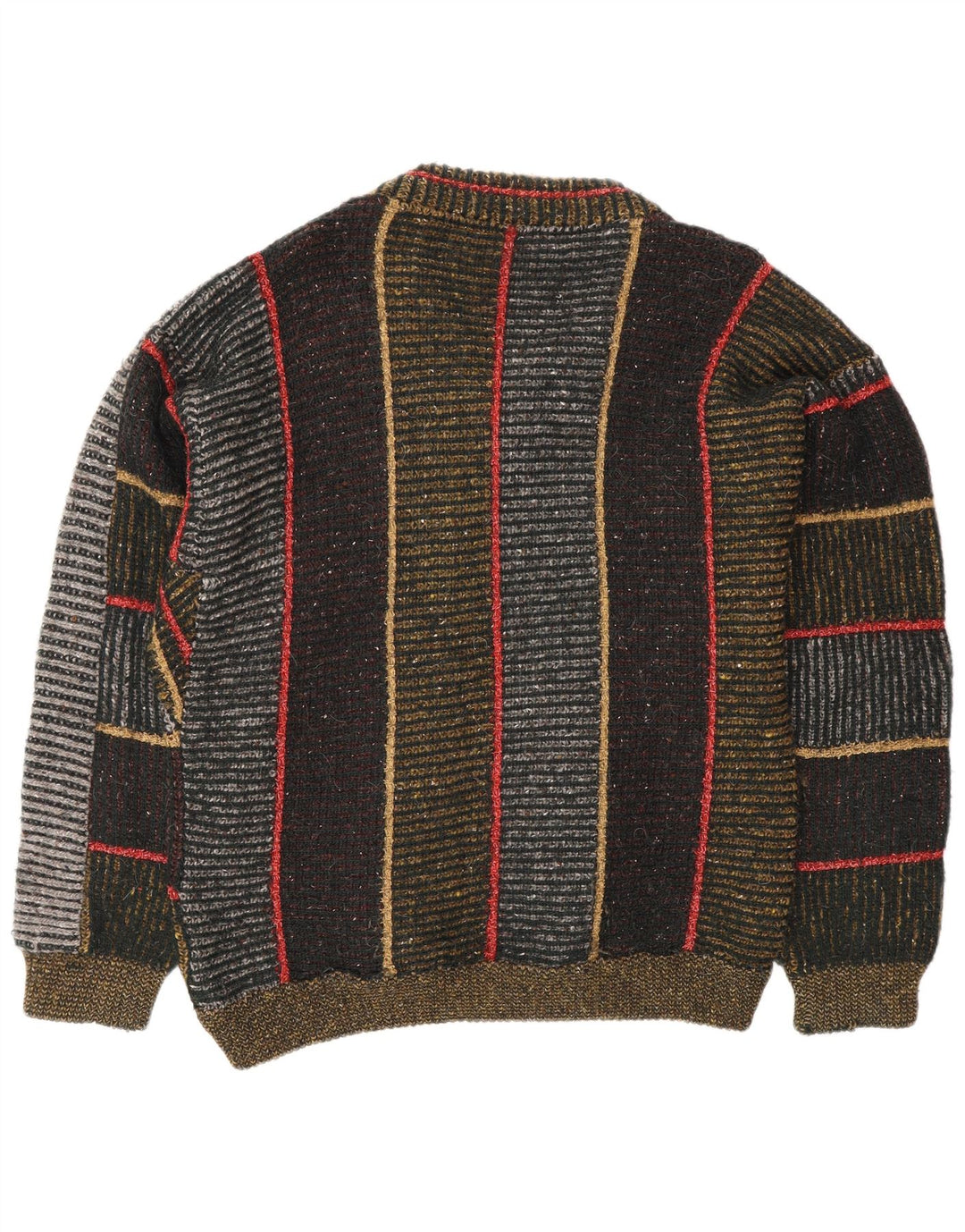 Vintage Mens V-Neck Jumper Sweater Large Multicoloured Striped Wool