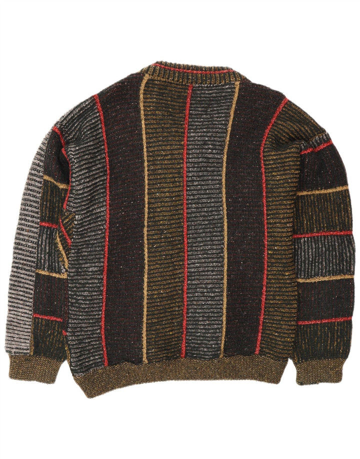 Vintage Mens V-Neck Jumper Sweater Large Multicoloured Striped Wool