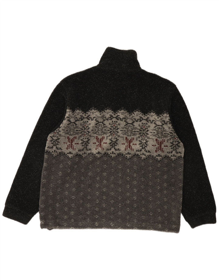 Colmar Mens Zip Neck Fleece Jumper Medium Black Fair Isle
