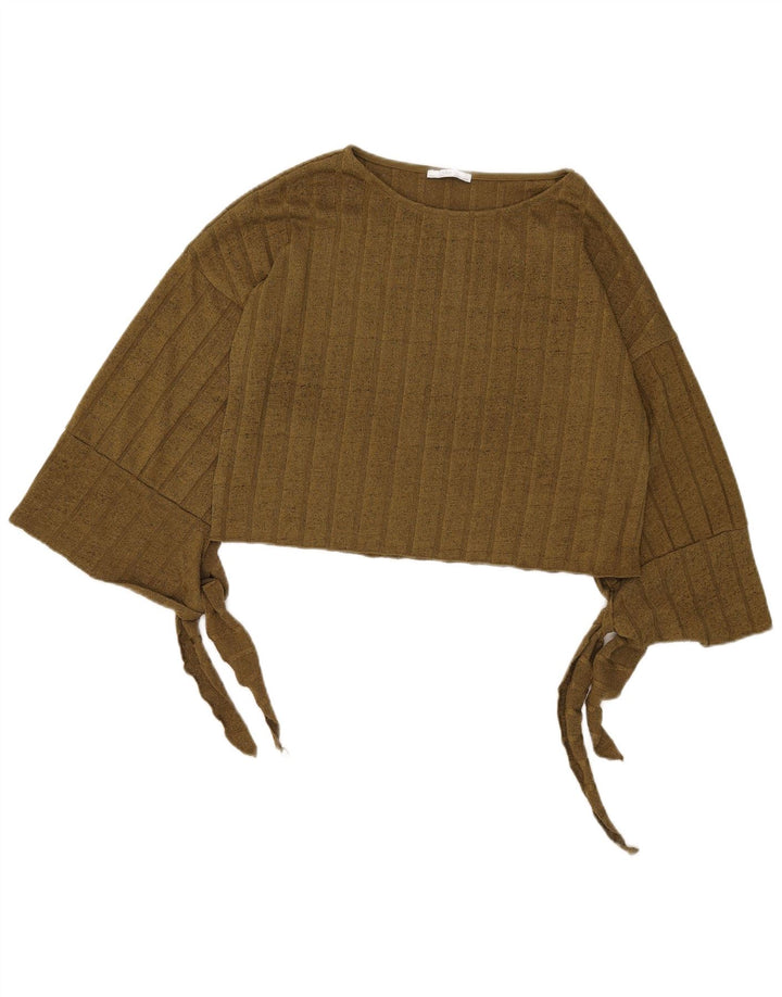 Zara Womens Oversized 3/4 Sleeve Crop Blouse Top UK 10 Small Khaki