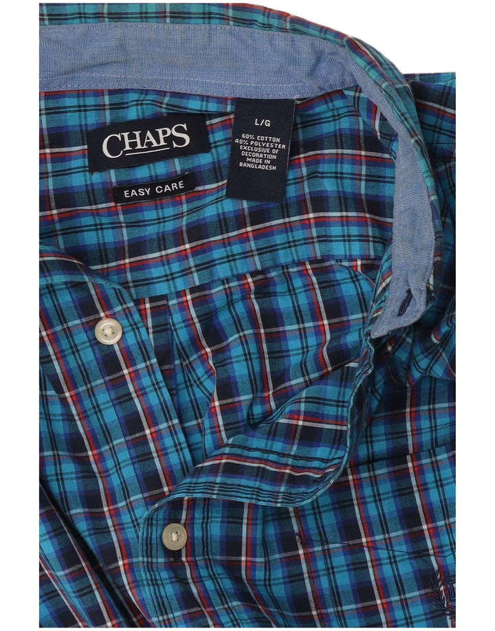Chaps Mens Easy Care Shirt Large Blue Check Cotton