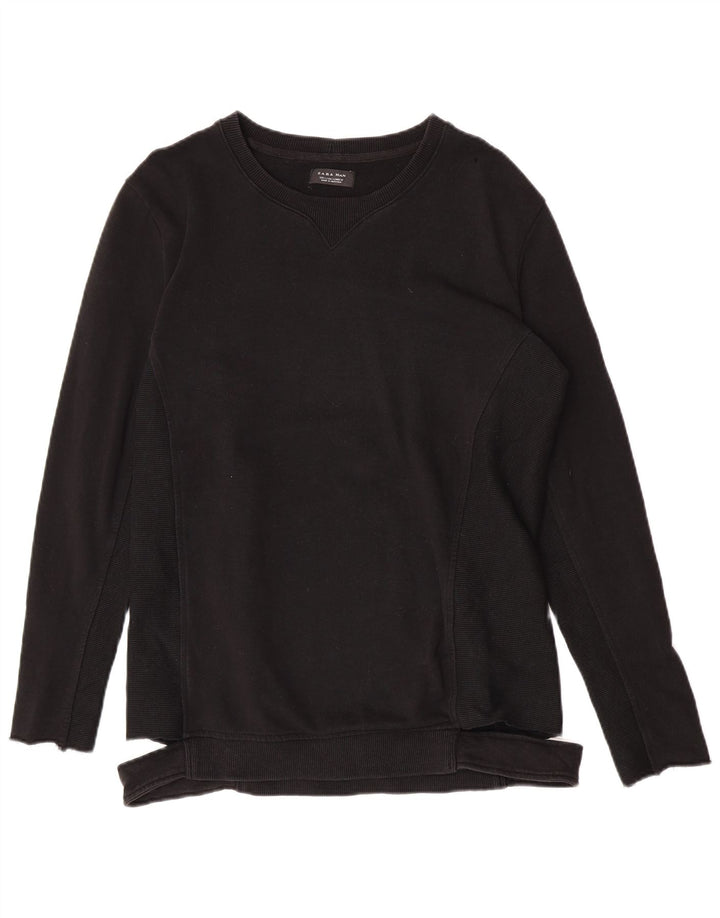 Zara Mens Sweatshirt Jumper Large Black Cotton