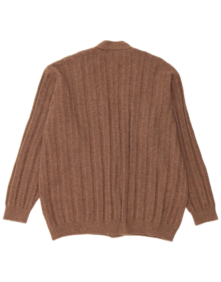 Stefanel Mens Cardigan Sweater XL Brown Wool