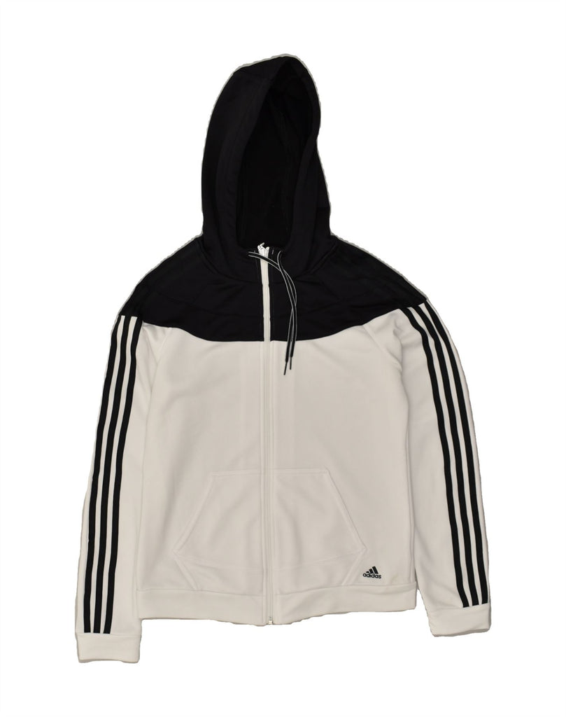 ADIDAS Womens Zip Hoodie Sweater UK 8/10 Small White Colourblock Polyester Vintage Adidas and Second-Hand Adidas from Messina Hembry 