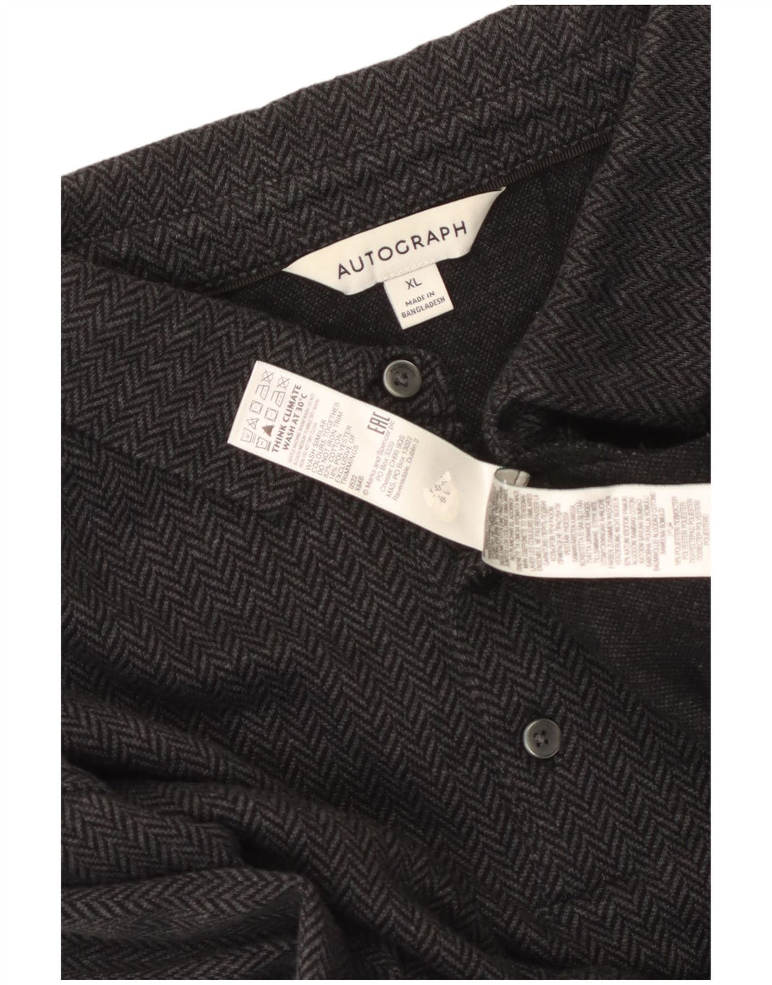 Marks & Spencer Mens Autograph Pullover Shirt XL Black Herringbone Cotton