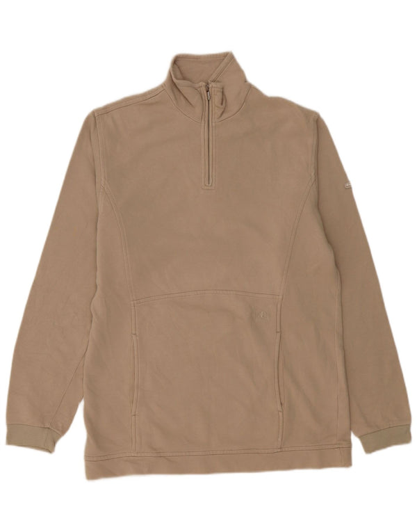 Champion Mens Zip Neck Sweatshirt Jumper Large Beige Cotton