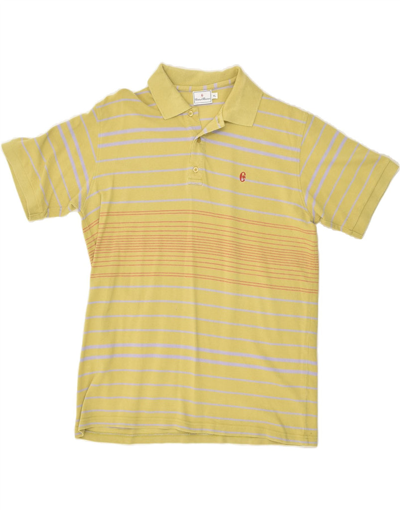 CONTE OF FLORENCE Mens Polo Shirt XL Yellow Striped Cotton | Vintage Conte of Florence | Thrift | Second-Hand Conte of Florence | Used Clothing | Messina Hembry 