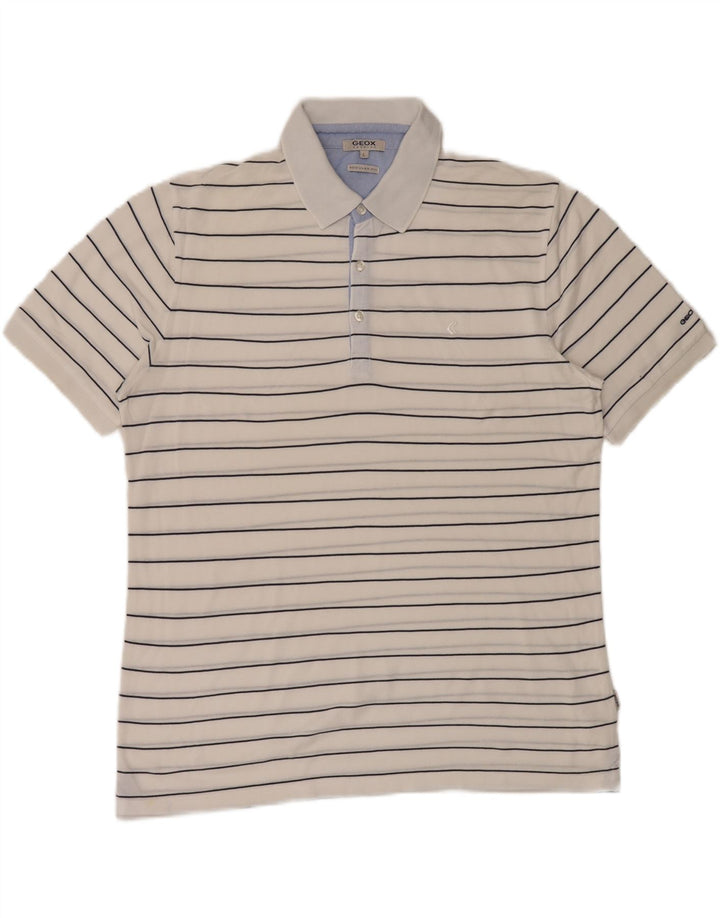 Geox Respira Mens Regular Fit Polo Shirt Large White Striped