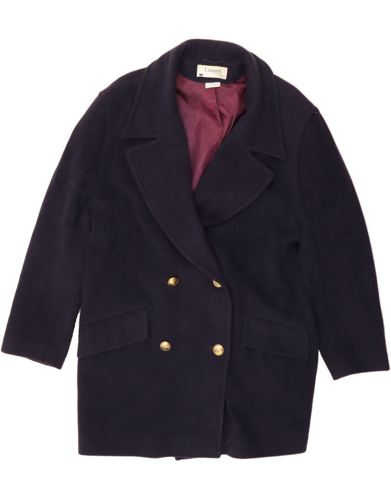 LAMPERT Womens Double Breasted Coat UK 16 Large Navy Blue Wool Vintage Lampert and Second-Hand Lampert from Messina Hembry 
