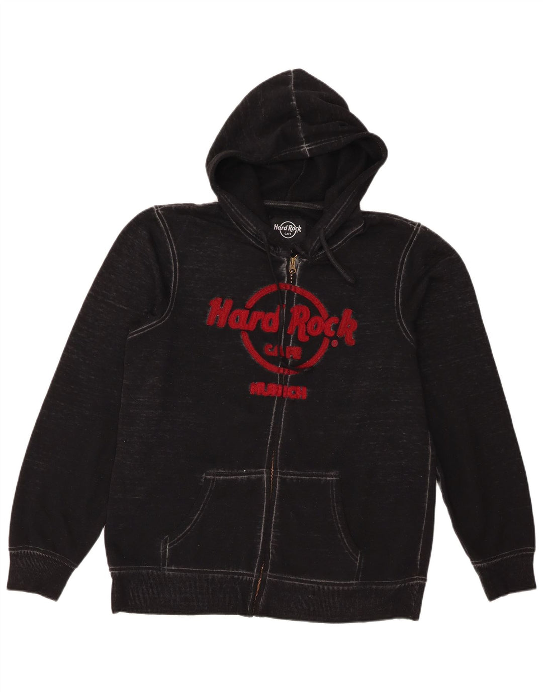 Hard Rock Cafe Mens Graphic Zip Hoodie Sweater Medium Black Cotton