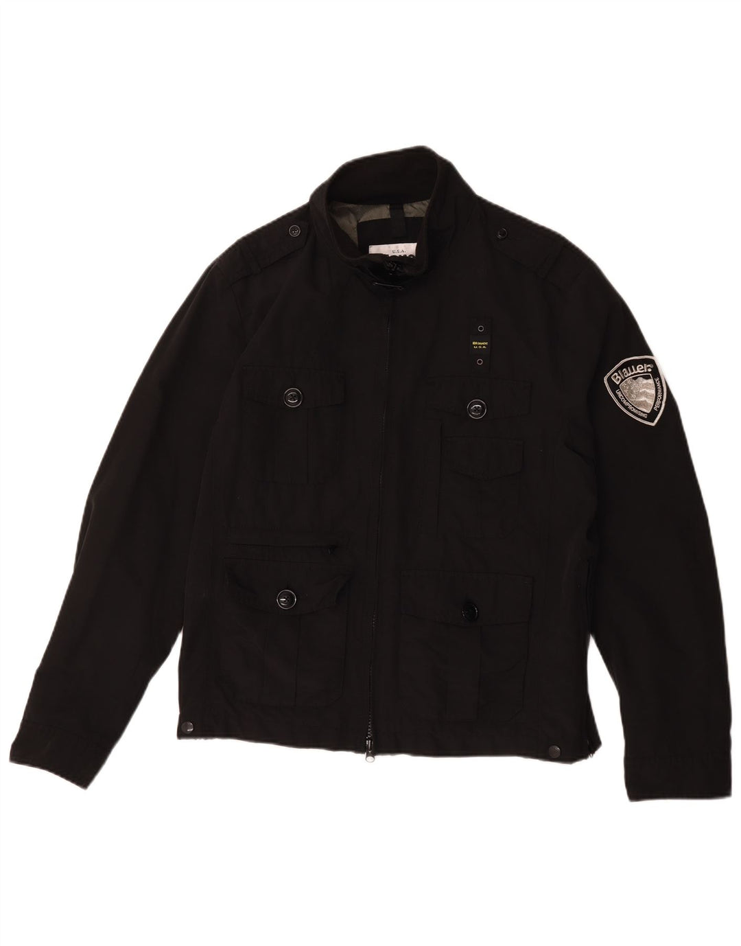 Blauer Mens Military Utility Jacket UK 42 XL Black Cotton