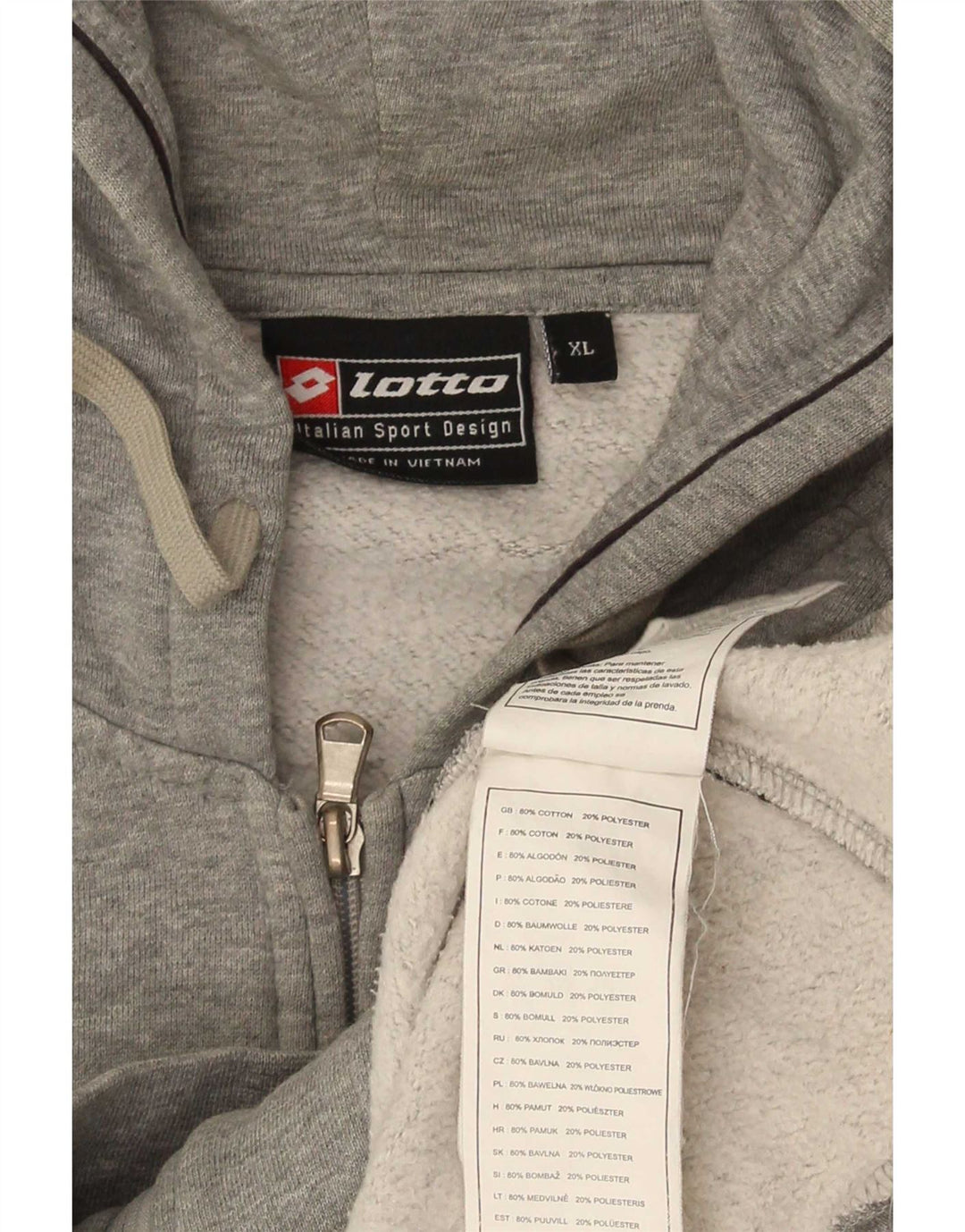 Lotto Mens Zip Hoodie Sweater XL Grey Cotton