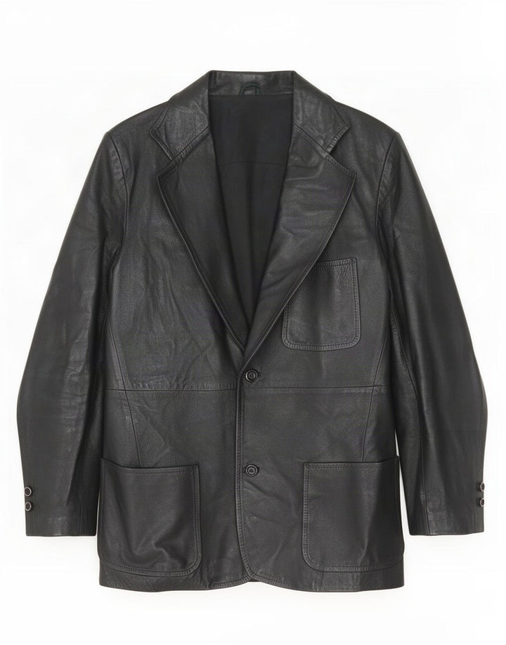 Vintage Womens 2 Button Leather Blazer Jacket IT 48 Medium Black