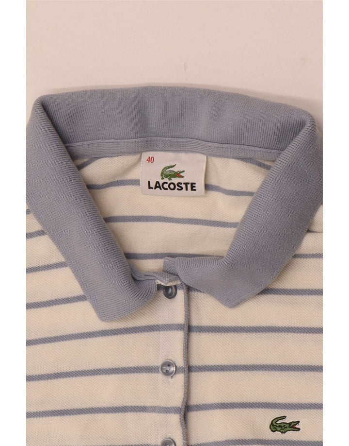 Lacoste Womens Polo Shirt Size 40 Medium White Striped Cotton
