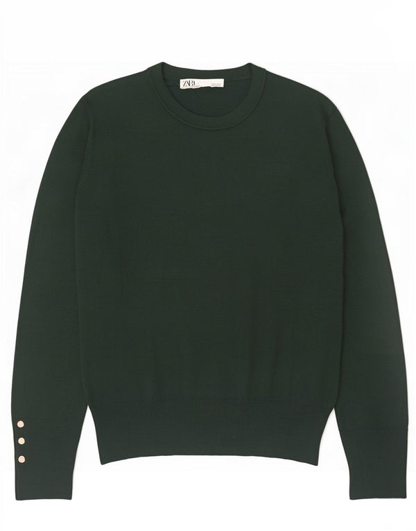 Zara Womens Crew Neck Jumper Sweater UK 12 Medium Green Viscose