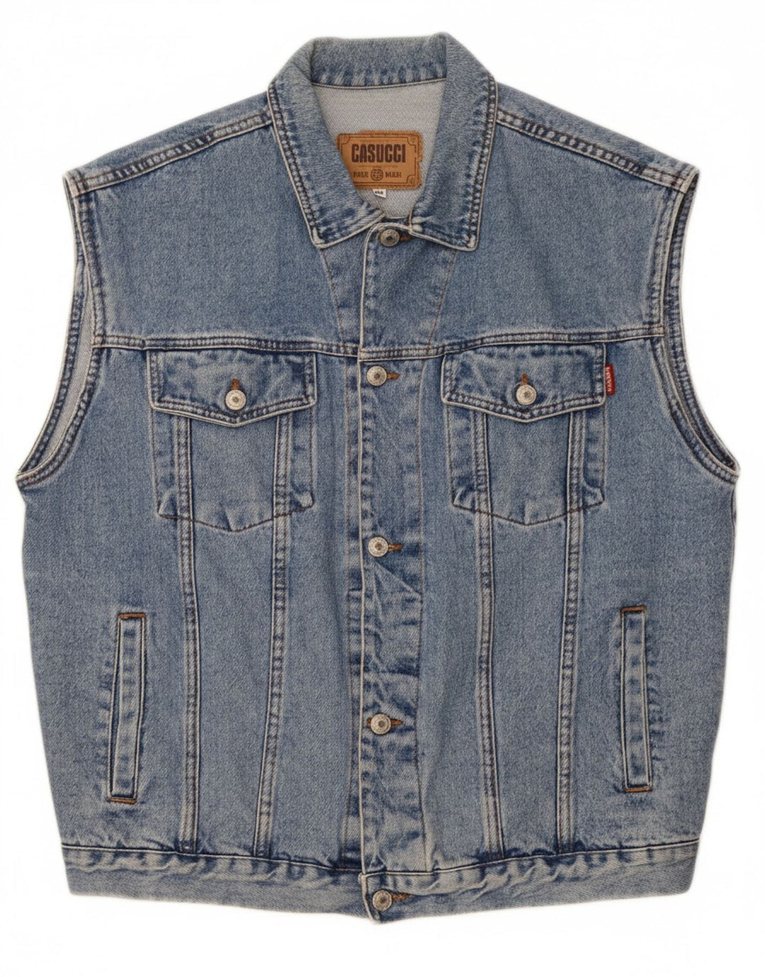 CASUCCI Mens Denim Gilet UK 42 XL Blue Cotton