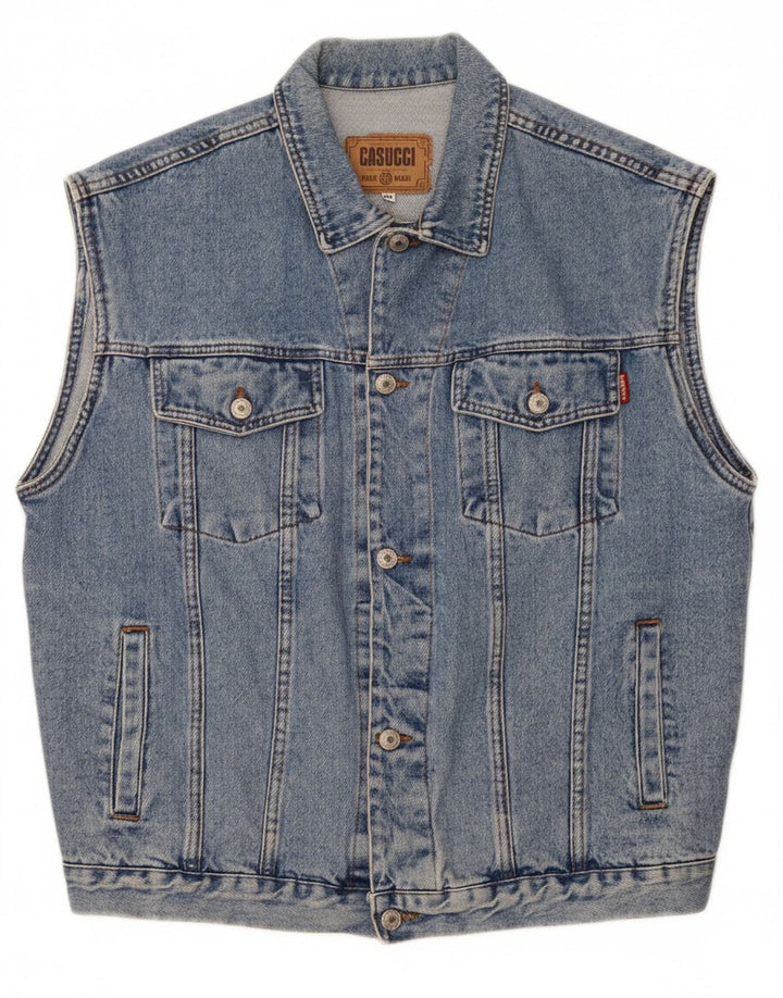 CASUCCI Mens Denim Gilet UK 42 XL Blue Cotton