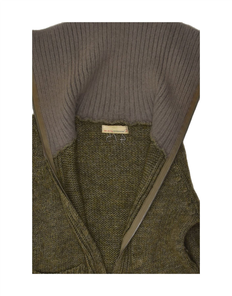 ODD MOLLY Womens Roll Neck Cardigan Sweater UK 2 2XS Khaki Colourblock | Vintage Odd Molly | Thrift | Second-Hand Odd Molly | Used Clothing | Messina Hembry 