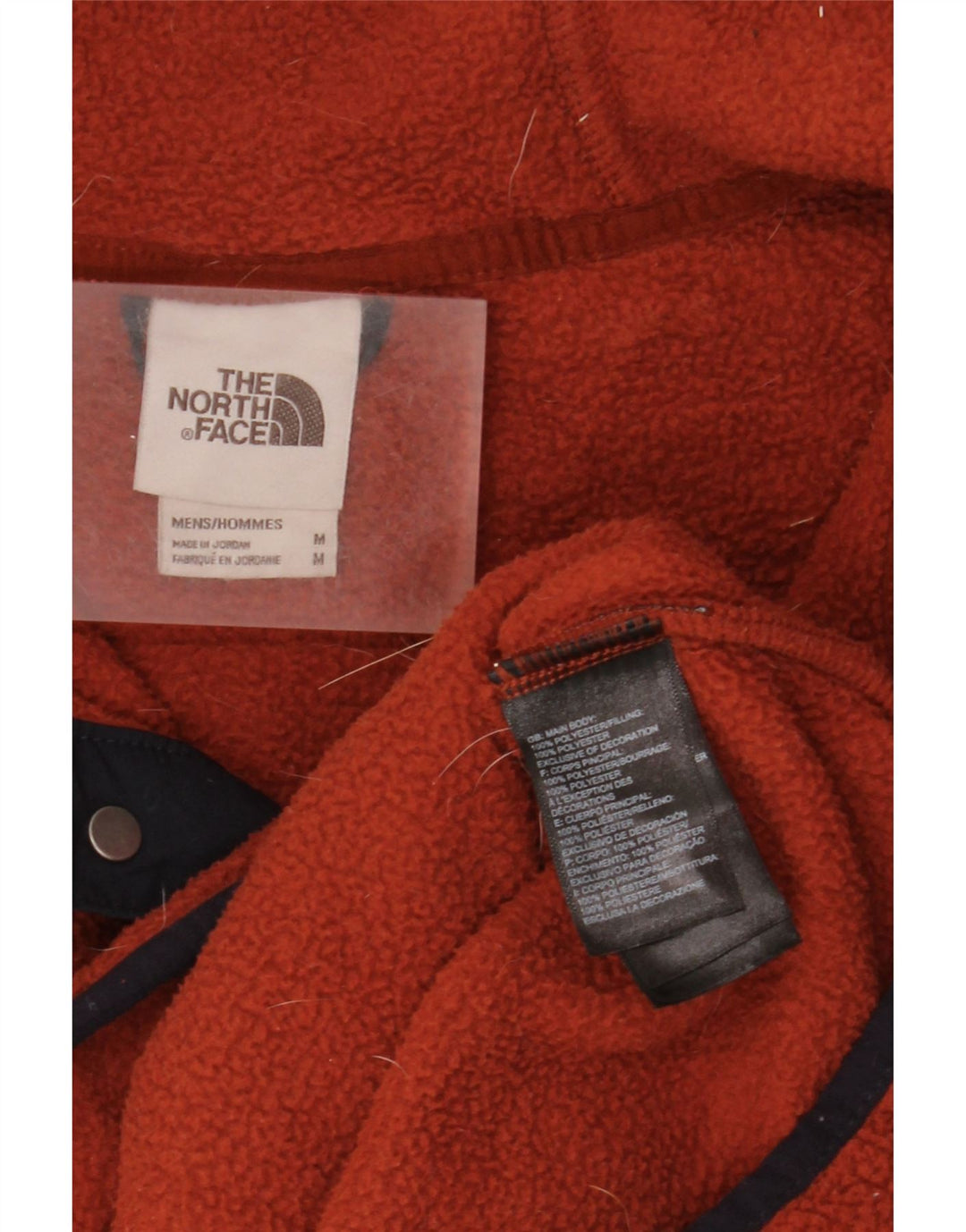 The North Face Mens Hooded Button Neck Fleece Jumper Medium Red Polyester