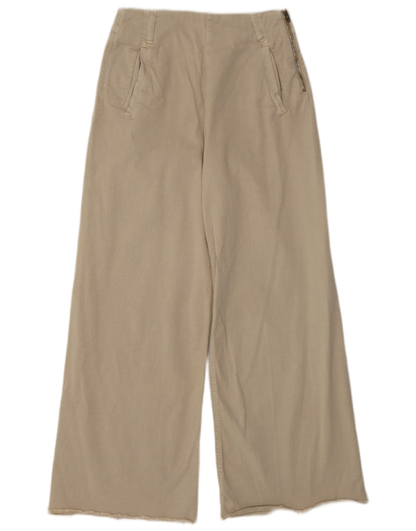 Zara Womens High Waist Wide Leg Casual Trousers EU 34 2XS W24 L26 Beige