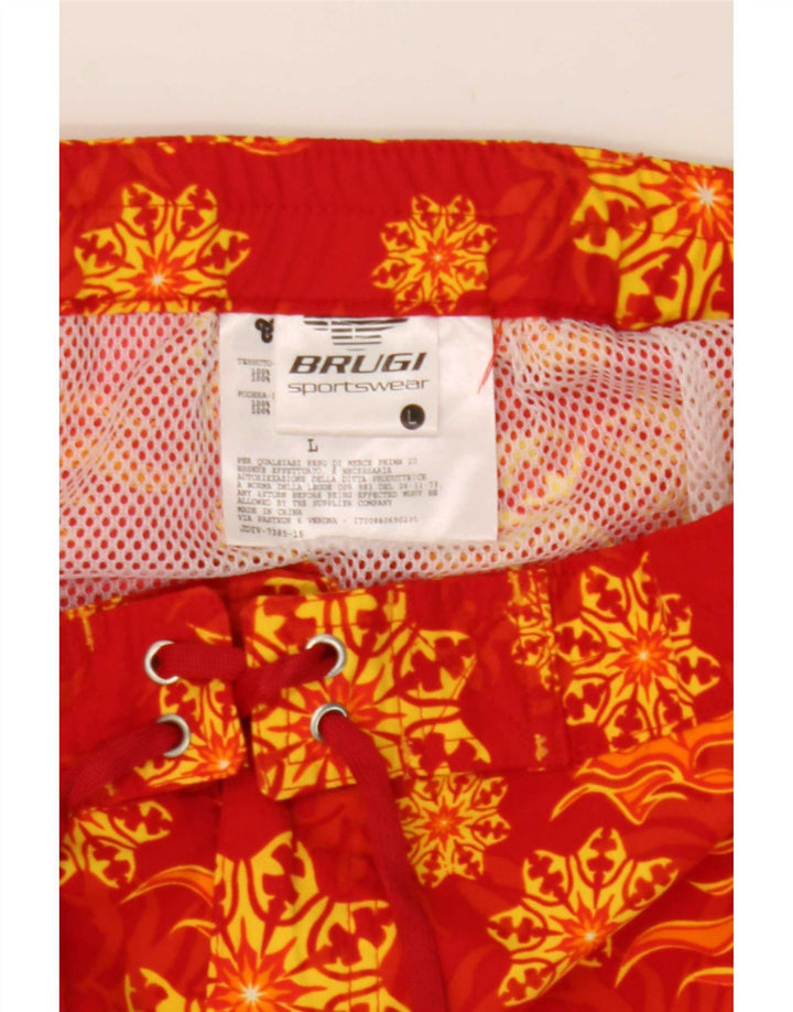 Brugi Mens Abstract Pattern Swimming Shorts Large Red Nylon