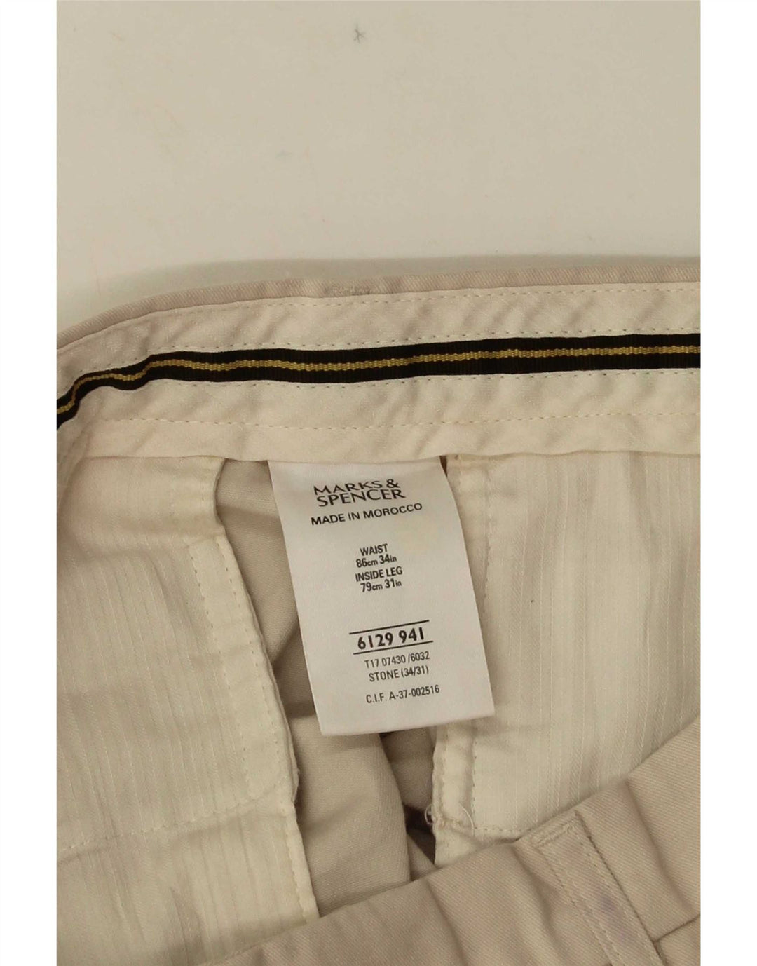 Marks & Spencer Mens Pegged Suit Trousers W34 L31 Beige Cotton